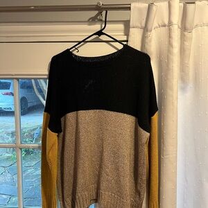 Colorblock Crewneck Sweater - Navy, Tan & Mustard